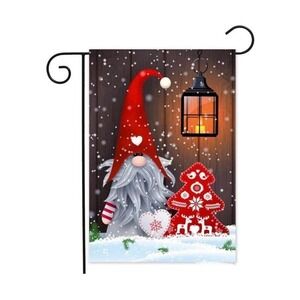 Gnome Garden Flag 12x18 Double Sided Holiday Snowflake Winter
